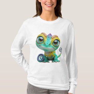 Cute Cartoon Chameleon With Big Eyes   Colourful L T-Shirt