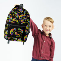 Cute Cartoon Chameleons Bright Colours, Black