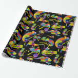 Cute Cartoon Chameleons Bright Colours, Black Wrapping Paper<br><div class="desc">This wrapping paper features an all over pattern of cute,  cartoon chameleons in bright and vibrant colours set against a black background.</div>