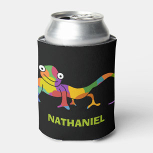 Cute Cartoon Chameleons Bright Colours Personalise Can Cooler