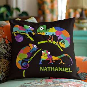 Cute Cartoon Chameleons Bright Colours Personalise Cushion