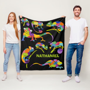Cute Cartoon Chameleons Bright Colours Personalise Fleece Blanket