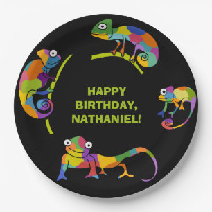 Cute Cartoon Chameleons Bright Colours Personalise Paper Plate