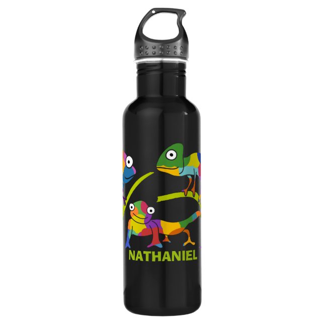Cute Cartoon Chameleons Personalised 710 Ml Water Bottle (Front)