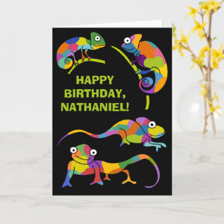 Cute Cartoon Chameleons Personalised Birthday Card