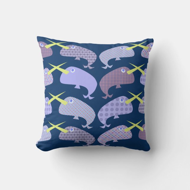 Cute Cartoon Character Narwhal Pattern Cushion (Front)