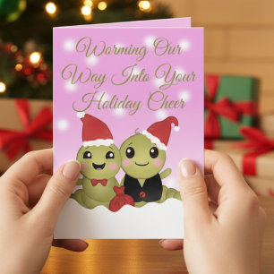 Cute Cartoon Character Pink Christmas Holiday Card