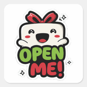 Cute Cartoon Character with “Open Me” Text Sticker