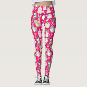 Cute Cartoon characters pattern B Pink BG Leggings