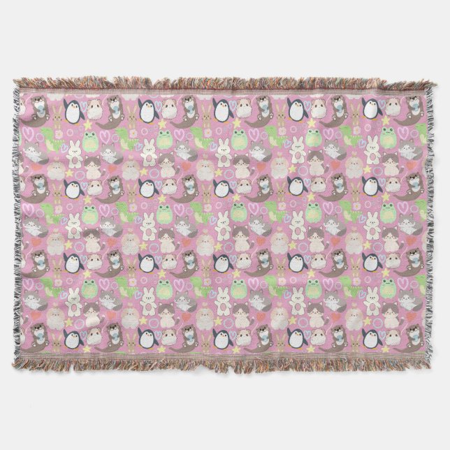 Cute Cartoon characters pattern L Pink BG Throw Blanket (Front)