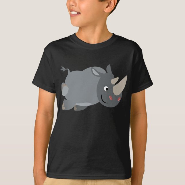 Cute Cartoon Charging Rhino Children T-Shirt (Front)
