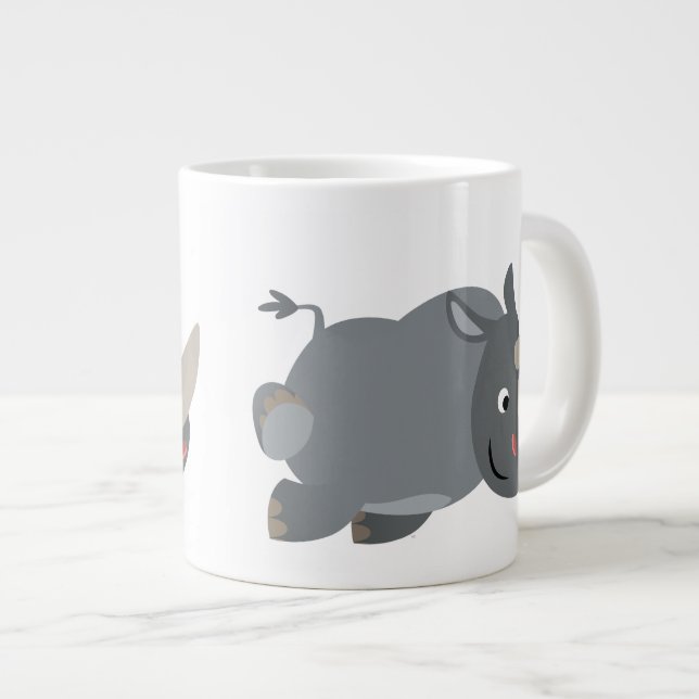Cute Cartoon Charging Rhino Jumbo Mug (Front Right)