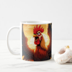 Cute Cartoon Chicken, Colorful Floral. Farm Animal Coffee Mug