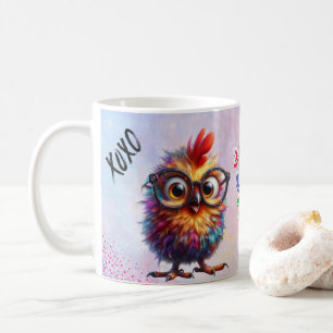Cute Cartoon Chicken, Colorful Floral. Farm Animal Coffee Mug