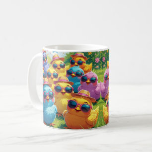Cute Cartoon Chicken, Colorful Floral. Farm Animal Coffee Mug
