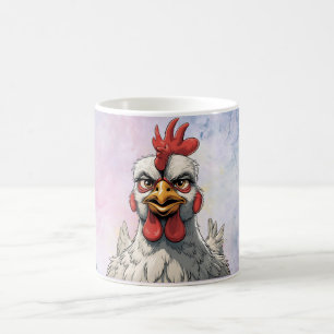 Cute Cartoon Chicken, Colorful Floral. Farm Animal Coffee Mug