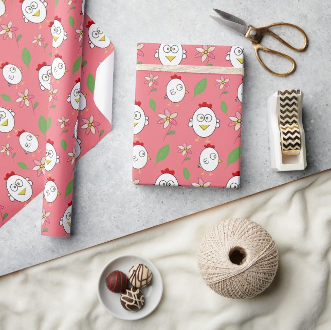 Cute Cartoon Chicken Illustration Wrapping Paper (Crafts)