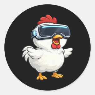 Cute Cartoon Chicken Vr Gamer  Classic Round Sticker