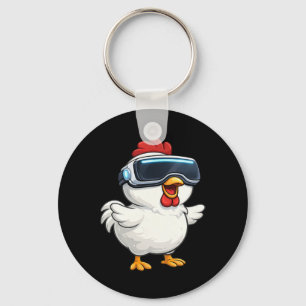 Cute Cartoon Chicken Vr Gamer  Key Ring