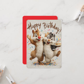 Cute Cartoon Chipmunks Happy Birthday Card 