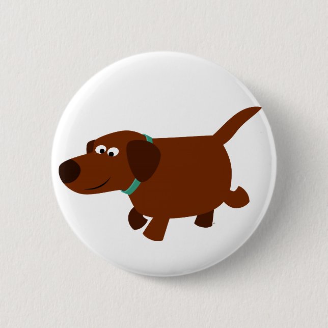Cute Cartoon Chocolate Labrador Button Badge (Front)
