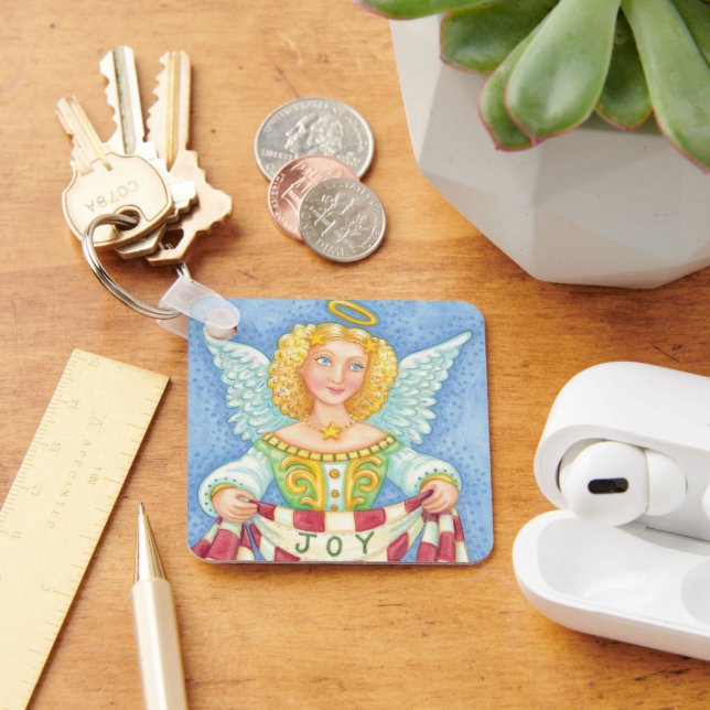 Cute Cartoon Christmas Angel Halo with Joy Banner Key Ring (Desk)