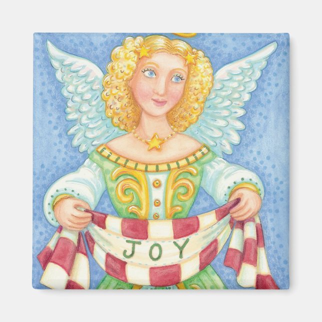 Cute Cartoon Christmas Angel Halo with Joy Banner Magnet (Front)