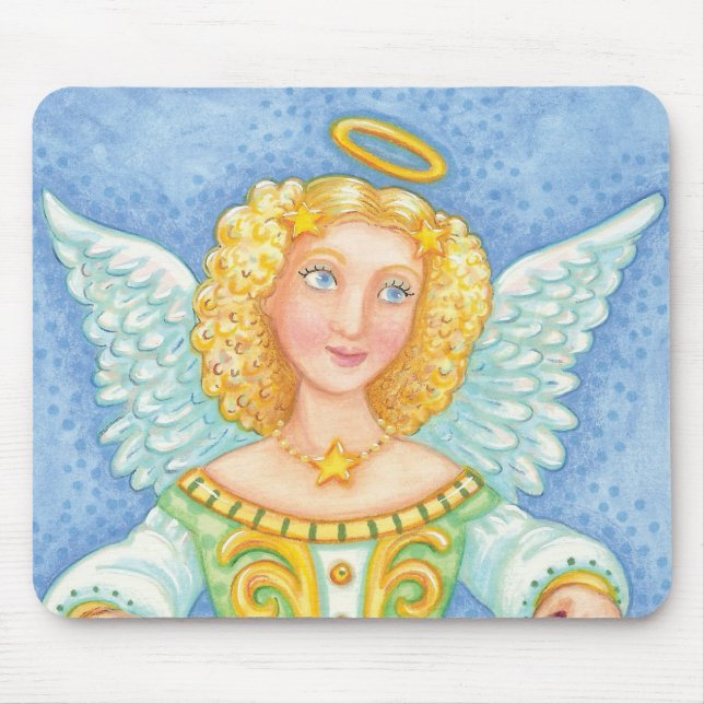 Cute Cartoon Christmas Angel Halo with Joy Banner Mouse Pad (Front)