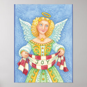 Cute Cartoon Christmas Angel Halo with Joy Banner Poster