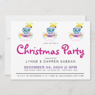 Cute Cartoon Christmas Angel Party Invitation
