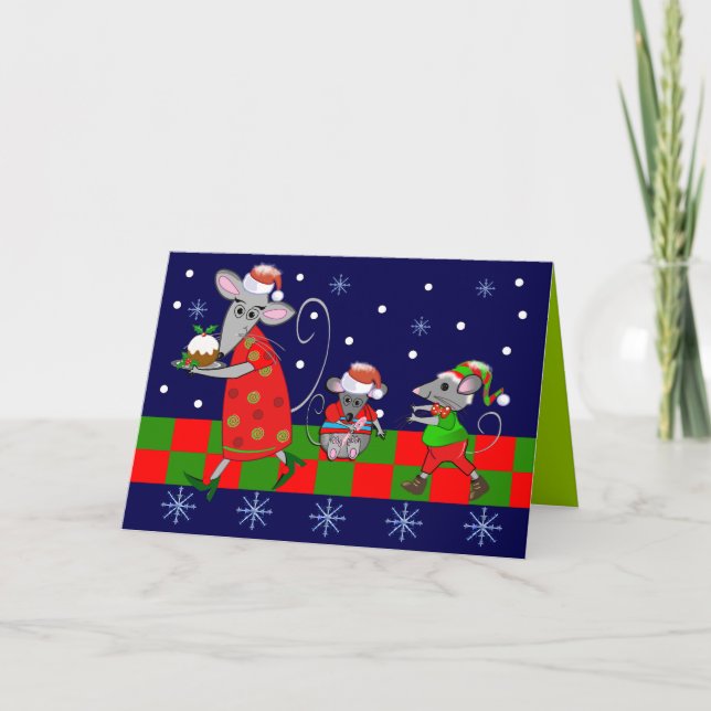 Cute Cartoon Christmas card with Mice (Front)