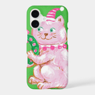 Cute Cartoon Christmas Cat Holding Wreath