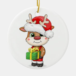 Cute cartoon Christmas deer. Ceramic Ornament