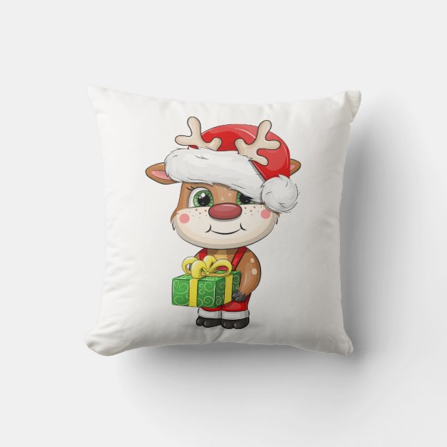 Cute cartoon Christmas deer. Cushion (Front)