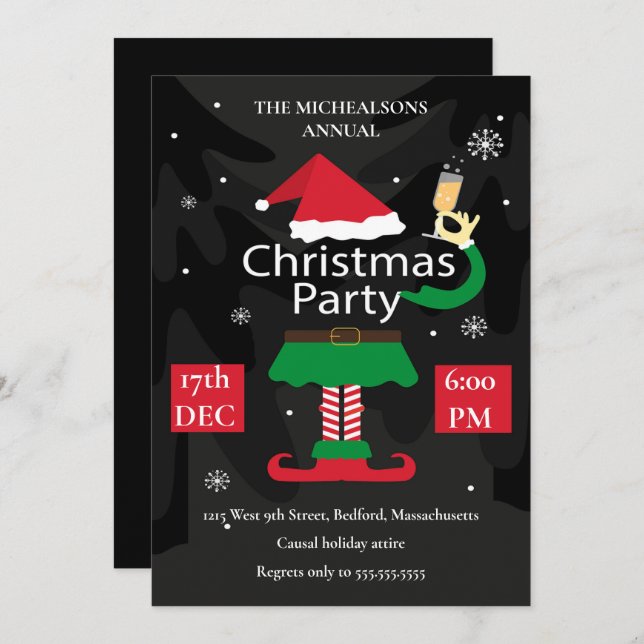 Cute Cartoon Christmas Design Party Invitation (Front/Back)