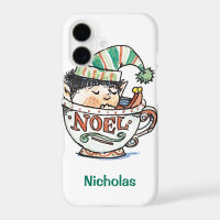 Cute Cartoon Christmas Elf Sleeping in a Tea Cup