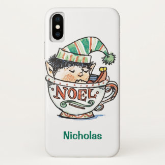 Cute Cartoon Christmas Elf Sleeping in a Tea Cup iPhone X Case