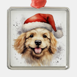 CUTE CARTOON CHRISTMAS GOLDEN RETRIEVER DOG METAL ORNAMENT