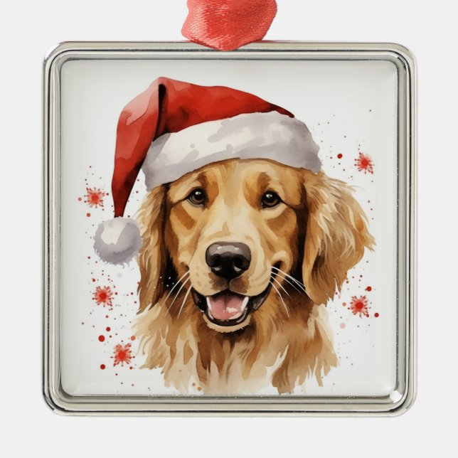 CUTE CARTOON CHRISTMAS GOLDEN RETRIEVER DOG METAL ORNAMENT (Front)