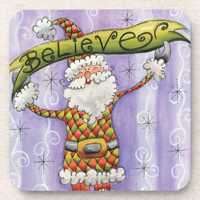 Cute Cartoon Christmas, I Believe in Santa Claus Coaster (Front)