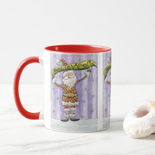 Cute Cartoon Christmas, I Believe in Santa Claus Mug (With Donut)