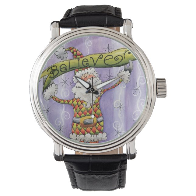 Cute Cartoon Christmas, I Believe in Santa Claus Watch (Front)