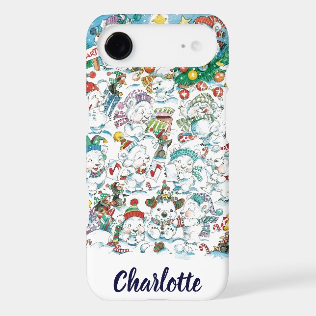 Cute Cartoon Christmas Polar Bear Penguin Party (Back)