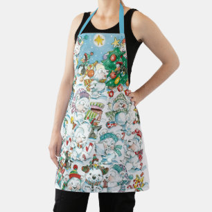 Cute Cartoon Christmas Polar Bear Penguin Party Apron