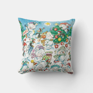 Cute Cartoon Christmas Polar Bear Penguin Party Cushion