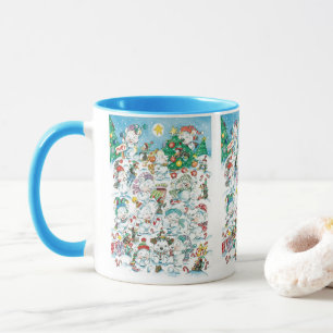 Cute Cartoon Christmas Polar Bear Penguin Party Mug