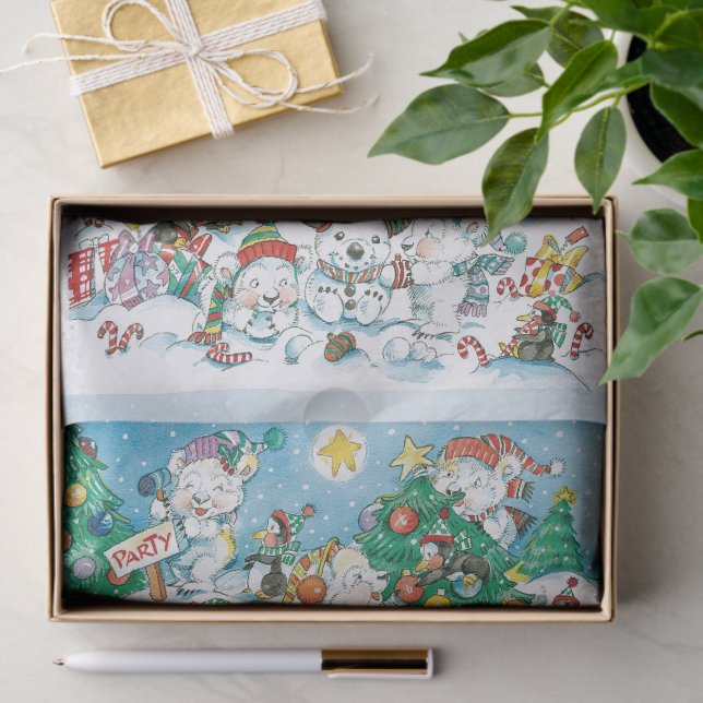 Cute Cartoon Christmas Polar Bear Penguin Party Tissue Paper (Gift)