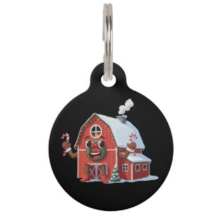 Cute Cartoon Christmas Red Barn - Festive Farm Pet Tag