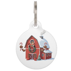 Cute Cartoon Christmas Red Barn - Festive Farm Pet Tag