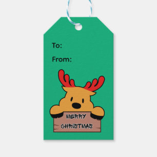 Cute Cartoon Christmas Reindeer Gift Tags